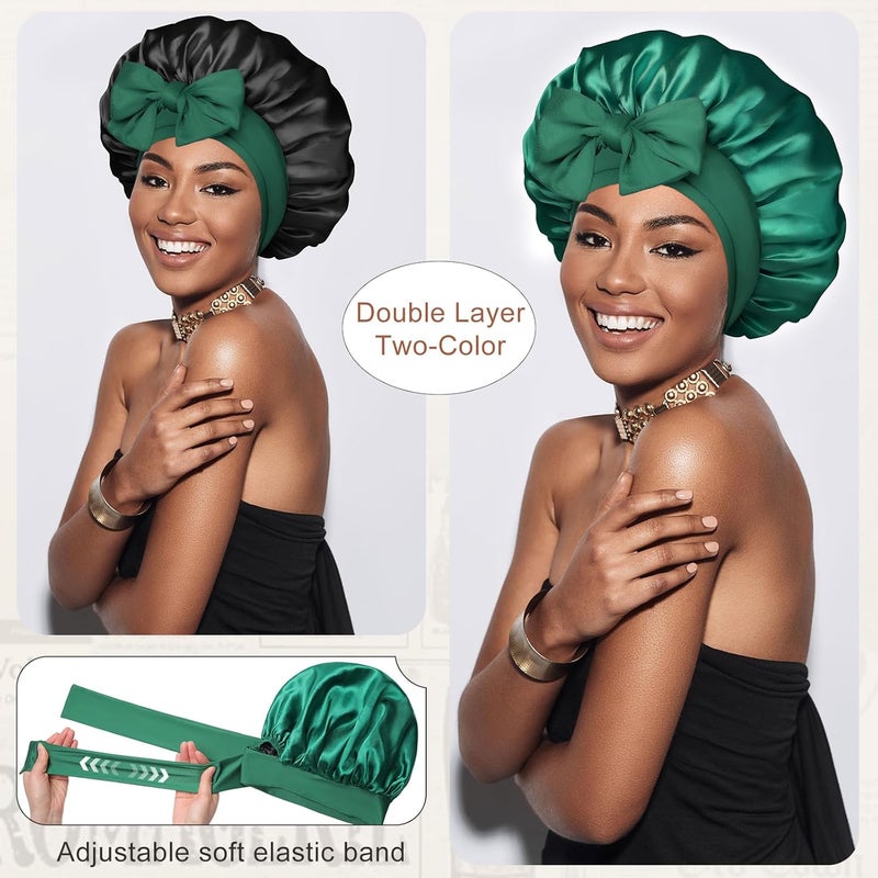 CHLINS Satin Bonnet Silk Bonnet for Sleeping Silk Sleep Cap Double Layer Hair Bonnet with Elastic Tie Band for Curly Hair Night Cap - Image 2